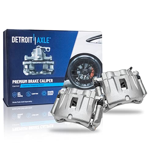Image of Detroit Axle - Front Brake Kit for 1999-2004 Jeep Grand Cherokee | Drilled & Slotted Brake Rotors Brake Calipers w /Brackets Ceramic Brake Pads 2000 2001 2002 2003 Replacement