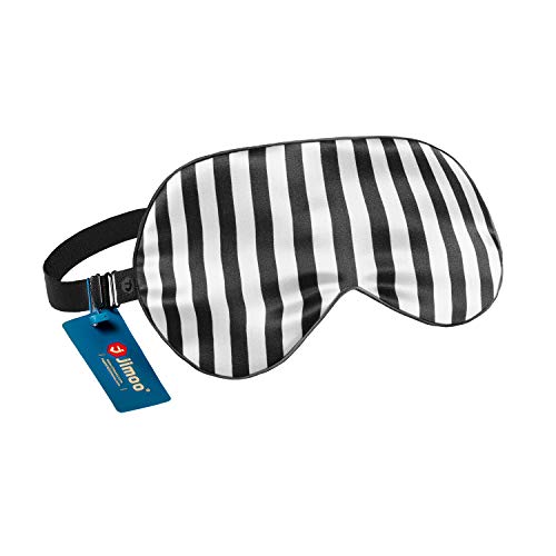 Natural Silk Sleep Mask, Super-Smooth & Soft Eye Mask with Adjustable Strap, Blindfold, Perfect Blocks Light, Pressure Free for A Full Night\'s Sleep (Black Stripe)