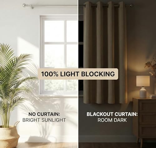 Image of VAS COLLECTIONS 100% Blackout Door Curtains, 5 Feet (121 x 152 cm) Set of 2, Plain, Thermal Insulated, Room Darkening Curtains for Living Room, Bedroom (Cream)