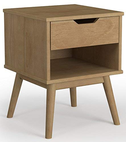 VS Venta stock Mesita de Noche Bali 1 cajón Color Cera, Pino Macizo y Guías metálicas, 40cm (Largo) x 40cm (Profundo) x 52cm (Alto)