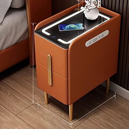 Table de chevet moderne noire LED avec induction et 2 tiroirs - 2
