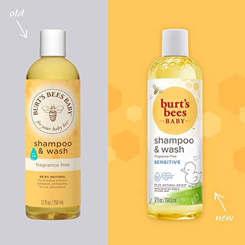 Image of Burt's Bees Baby Shampoo & Wash, Fragrance Free & Tear Free Baby Soap - 12 Ounce Bottle (Pack of 2)