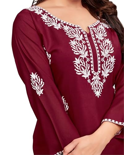 Image of Women's Rayon Chikankari Embroidered Short Kurti | Lucknowi Work Kurta