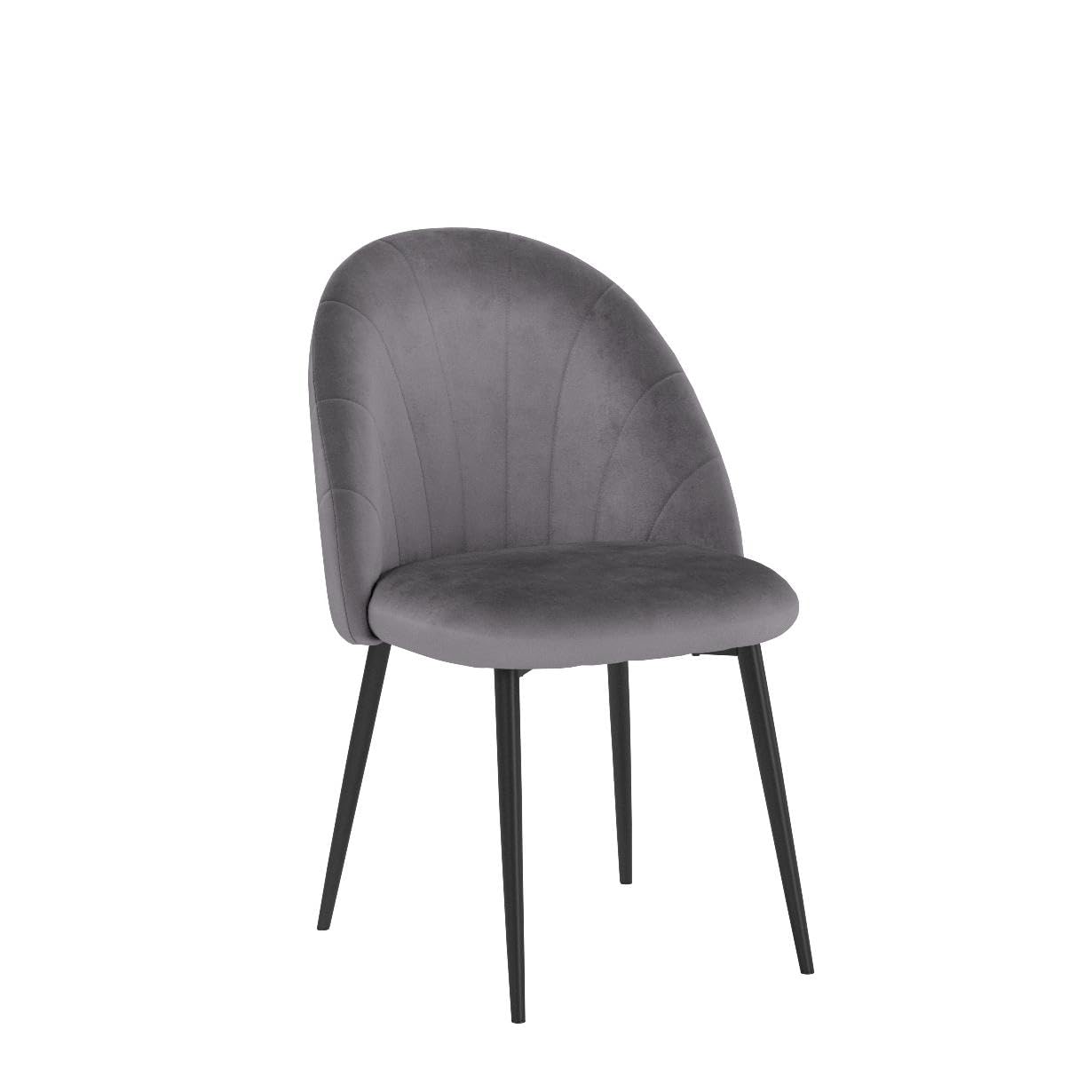 HOMCOM Set di 2 Sedie Sala da Pranzo in Velluto, Sedie Cucina con Schienale Curvo a Conchiglia, Gambe in Acciaio, Stile Nordico, Sedia Imbottita per Cucina, Camera da Letto, Soggiorno, Grigio
