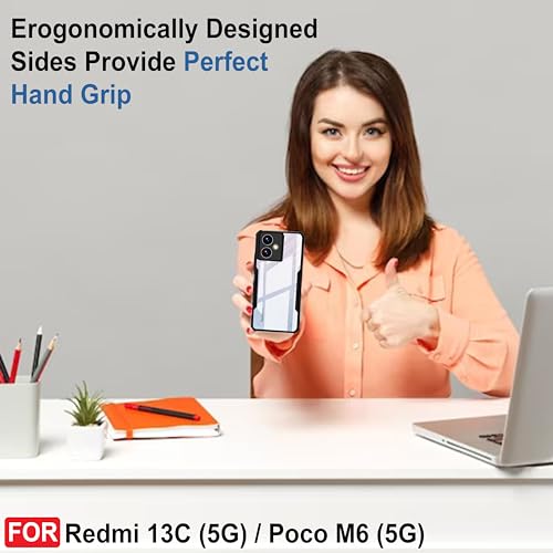 CEDO Redmi 13C (5G) / Poco M6 (5G) Back Case Cover | Camera Protection Shockproof Bumper-Edge | Acrylic Crystal Clear 360 Degree Protection TPU+PC | Transparent Eagle Back Case Cover (Black)