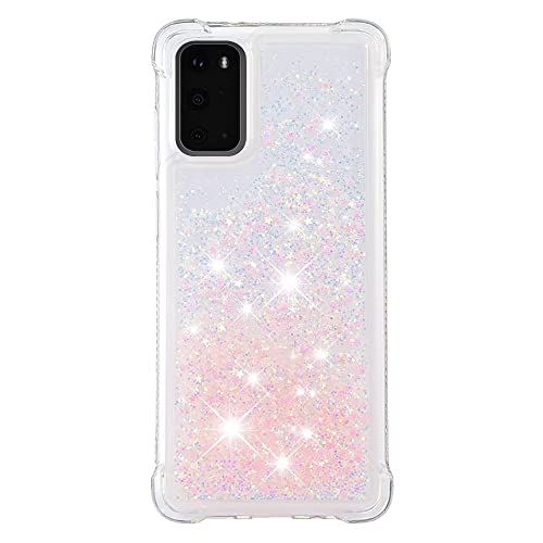 TTVV Miagon Brillant Liquide Sables Mouvant Coque pour Samsung Galaxy S20 FE Étui Transparent Quatre Coins Liquides Antichoc Bumper Étoile Cœur Housse Femmes Fille