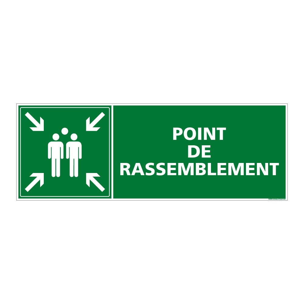 Signalétique.biz France - Panneau Point Rassemblement Picto Texte Évacuation Secours, PVC ou Alu 980 x 350