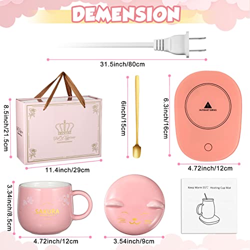 Coffee Cup Warmer Coffee Warmer With Mug For Women Electric Coffee Mug Heater Temperature Control Ceramic Cute Cat Smart Coffee Warmer For Office Desk Home Christmas Birthday Gift(Pink) #TOP5