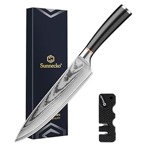 Sunnecko Damastmesser 20cm, Küchenmesser mit Scharfes Messer - Hochwertiges Damast Kochmesser für Profis & Hobbyköche - Scharfes Fleischmesser aus Damaststahl, Vatertagsgeschenk für Papa