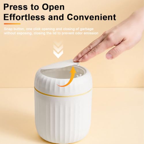 Image of HASTHIP Small Dustbin With Lid - Mini Desktop Trash Can Pop Up Tiny Tabletop Garbage Can Portable Small Dustbin Wastebasket for Bathroom Vanity, Desktop, Tabletop (Round Press - White)