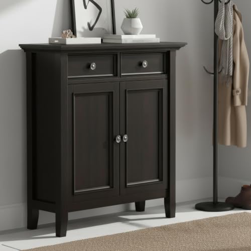 Image of SIMPLIHOME Amherst 36 inch Wide Storage Cabinet in Hickory Brown