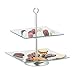 Relaxdays Alzata a 2 Piani, Cucina, Quadrato, per Frutta, Biscotti & Cupcake, Vetro, Acciaio, Argento/Trasparente
