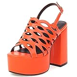 Lizoleor Mujer Tacón Chunky Moda Plataforma Sandalias Correa De Tobillo Punta Abierta Verano Fiesta Tacón Ancho Romanao Sandalias Naranja Talla 34 Eu