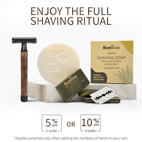 Bambaw Single Blade Razors for Men & Women, Bamboo Razor with 5 Blades, Double Edge Safety Razor, Eco-Friendly, Reusable & Plastic Free &ndash; Slim Bamboo Black