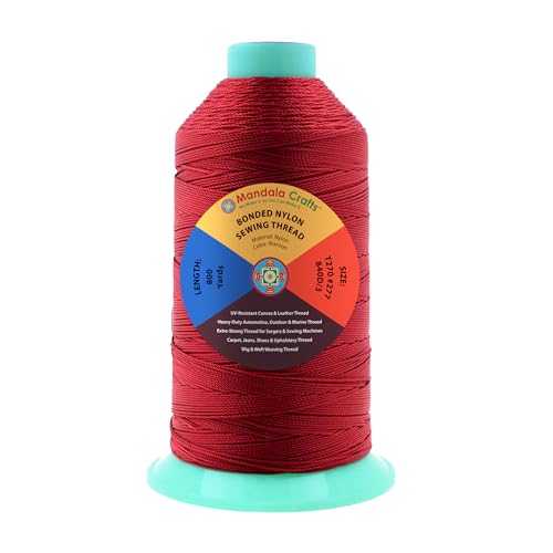 Mandala Crafts Size 277 840D T270 Maroon Bonded Nylon Thread, 800 YDs
