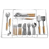 NIUBEE Expandable Kitchen Drawer Organizer for Flatware and Utensils,Clear Acrylic Adjustable Silverware Tray for Drawer,Office,Bathroom Supplies-9 Compartments