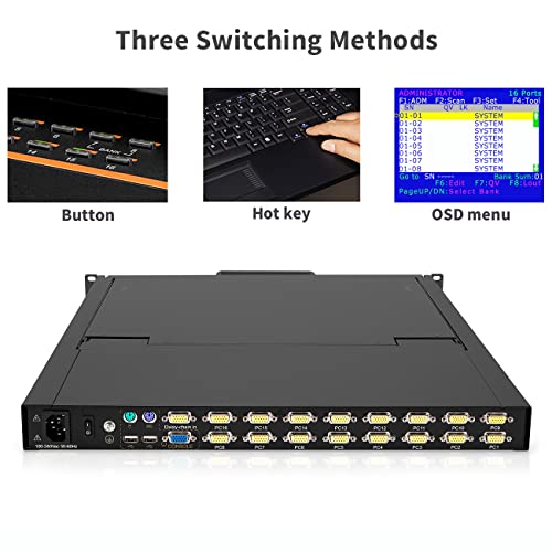 16 Port Rack Mount Kvm Console With 17'' Rackmount Monitor And Keyboard, Rack Mounted 16 Port Vga Kvm Switch, 1U Server Kvm With 17 Inch Lcd Drawer 1280X1024@60Hz, 16 Vga Kvm Cables Included, Kinan #TOP2