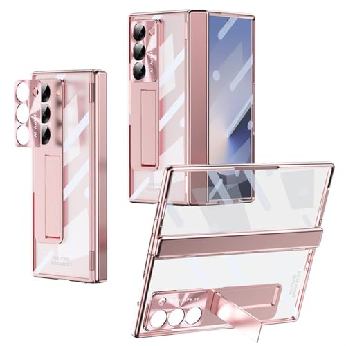 Coque Galaxy Z Fold 4 transparente avec protection charnière et film intégré rose