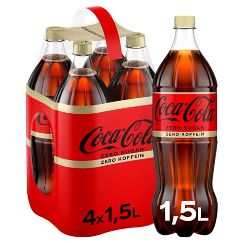 Coca-Cola Zero Sugar Zero Koffein - prickelndes Erfrischungsgetränk mit originalem Coke-Geschmack - ohne Zucker und ohne Kalorien - koffeinfreier Softdrink in Einweg Flaschen (4 x 1500 ml)