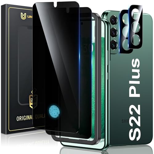 UniqueMe Displayschutzfolie für Samsung Galaxy S22 Plus 16,8 cm (6,6 Zoll), Ultraschall-Fingerabdruck-kompatibel, 2 + 2 Stück, 9H gehürtetes Glas und Kameralinsenschutz