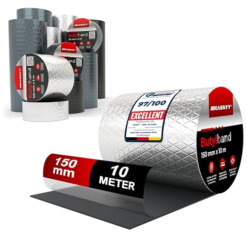 HASKYY Ruban d'étanchéité en butyle 150mm x 10m Adhésif Bande en Étanche en caoutchouc butyle en aluminium - Imperméables de Réparation - résistant au...