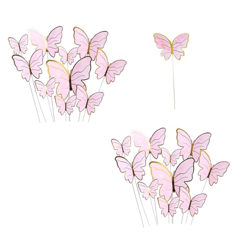 21 Pièces Decoration Gateau Anniversaire Papillon Rose et Doré, 3D Papillon Cake Topper pour Fille Femme, Kit Décoration Gâteau Happy Birthday pour Mariage...