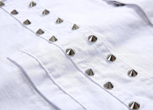 Unisex Solid Color Casual Lapel Denim Vest Sleeveless Rivets Jean Vests Jacket Outerwear4