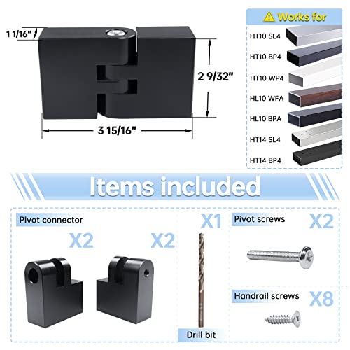 Muzata HT10 HL10 HT14 Flat Handrail Accessories - 2Pack Vertical Pivot Connector High Strength POM Handrail Fittings, HA23 BNP by Muzata - Image 3
