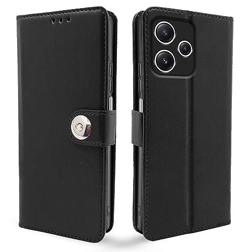Image of Pikkme Mi Redmi 12 5G / Poco M6 Pro 5G Flip Cover Leather Finish | Inside TPU | Wallet Stand and Shock Proof | Button Flip Case for Mi Redmi 12 5G / Poco M6 Pro 5G (Black)