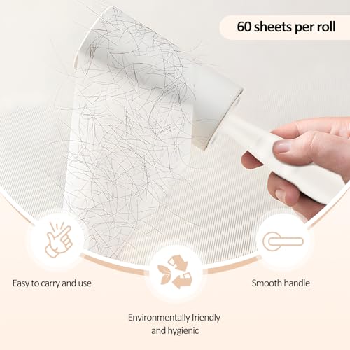 Fusselrolle 10 Rollen (je 60 Blatt) mit 2 Abroller, Fusselrolle Tierhaare Extra Klebrige, Lint Roller für Kleidung, Sofa, Bett, Katzenhaare, Hundehaare und Teppich, Fusselroller Tierhaarentferner