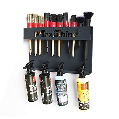 Maxshine Universal Brush & Trigger Bottle Holder Wall-Mount Organizer Holds 10 Brushes & 6 Spray Bottles Black Powder-Coated Metal Rack for Garage, Auto Detailing Shop & Car Care Storage