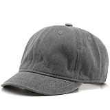 Short Brim Baseball Cap for Men Women Unconstructed Washed Cotton Adjustable Short Bill Hat Vintage Low Profile Dad Hat Grey
