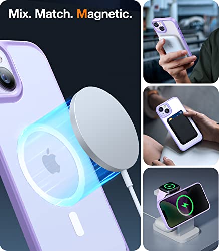TORRAS for iPhone 14 Case iPhone 13 Case, Built for MagSafe, Shockproof Military-Grade Drop Protection, Slim Magnetic Phone Cover with Translucent Matte Back, 6.1inch, Purple
