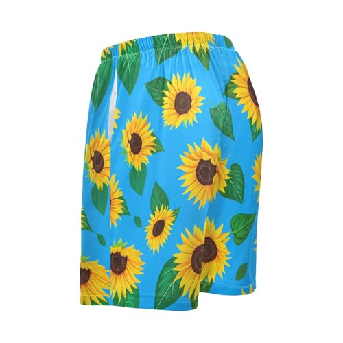 Sunflower Leaves Blue Pajama Shorts for Men Lounge Pants Lounge Sleep Bottoms Men'S Sleep Shorts with Pockets, S-XXL3