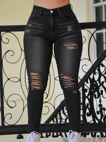 Jeans for Women high Waist Skinny Jeans Ripped Mid Rise Stretch Destroyed Denim Pants Jeans Straight Leg4