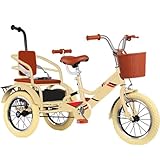 3 Wheels Bicycle for Traveling and Hanging Out,Cruiser Bike with Pneumatic tire Spoke Wheel,Rickshaw Tricycle with Pedals,Single Brake,Tandem Trike with Back seat