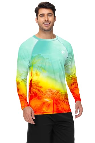 Image of AOBUTE Mens Long Sleeve Swim Shirt Quick Dry Sun Protection Rash Guard