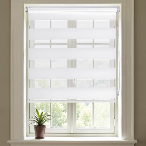 Image of Day and Night Blinds No Drill Zebra Roller Stick on Blind for Windows