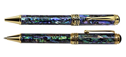 Xezo Handmade Natural Paua Sea Shell Abalone Ballpoint Pen, 18K Gold Plated. Diameter 12 Mm, Length 145 Mm; Weight 46 G/1.6 Oz. (Maestro Seashell B). No Two Pens Alike #TOP4