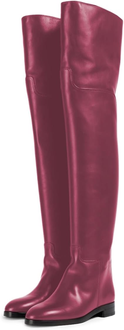 YDN Womens Round Toe Wide Calf Flats Over the Knee Boots Elastic Pull On Low Heel Thigh High Boots Sexy Prom Nightclub Shoes Size 4-16 US