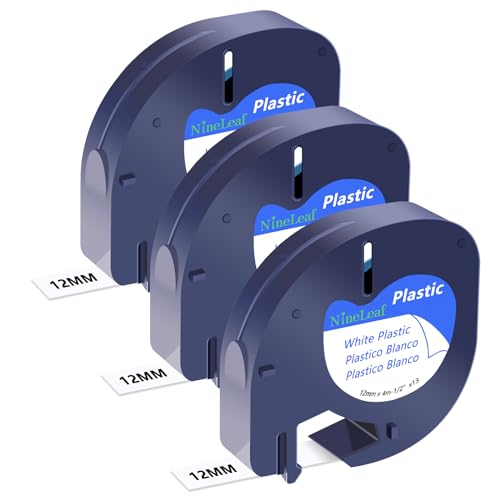 NineLeaf 3 x Compatible for Dymo Label Tape 91201 91331 Refills Dymo Letratag Plastic Tape Black on White 12mm x 4m Letra Tag LT-100H LT-100T LT-110T