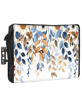 DecorLovee Outdoor TV Cover 80 to 85 Inches Weatherproof & Waterproof, Blue Orange Botanical Outdoor TV Enclosure with Remote Control Pocket, Weeping Fall Eucalyptus Leaves TV Screen Protectors