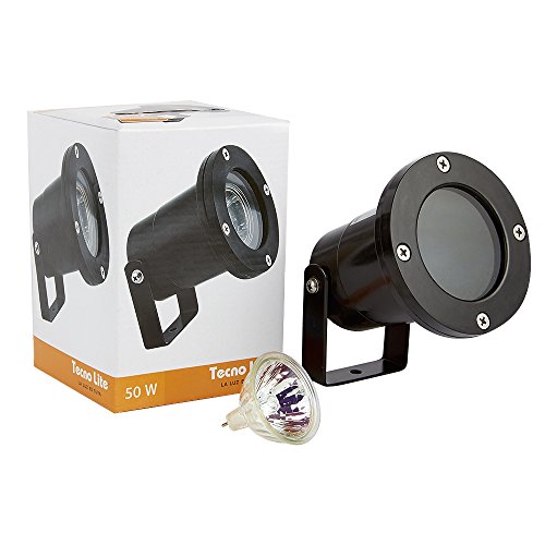 Tecnolite - Lámpara de Piso Exterior Denia para Jardín o Patio, Reflector Sumergible en Fuentes de Baja Profundidad Luz Suave Cálida. Incluye Foco de Halógeno de 50 Watts y 12...