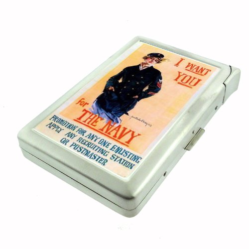 Christy Navy Poster Double-Sided Cigarette Case with Lighter, ID Holder, and Wallet D-248