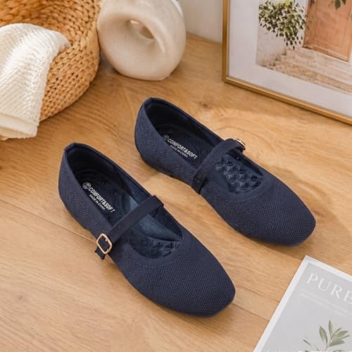 Image of Frank Mully Womens Casual Flat Shoes Square Toe Shoes Knitted Mesh Flat Comfort Work Flat Shoes for Daily Washable