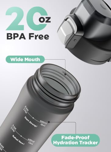 Image of Opard Zip 20oz Plastic Water Bottle Dishwasher Safe, Leakproof Flip-Top Lid, BPA Free Tritan, Wide Mouth Reusable Kids Water Bottle for School Hiking Commuting Outdoor Travel and Gym(Charcoal Black)