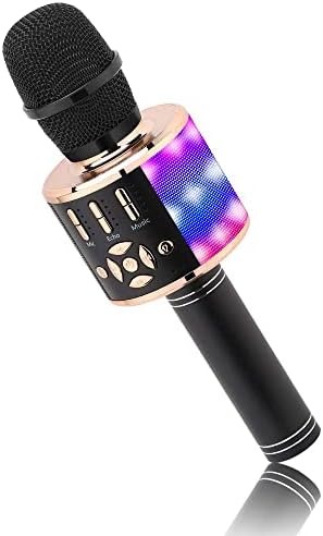 BONAOK Kabelloses Bluetooth-Mikrofon, Kindermikrofon mit LED-Lichtern, Mini-Karaoke-Maschine für Party/Zuhause/Geburtstag, kompatibel mit Bluetooth iOS Android (Goldfarben)