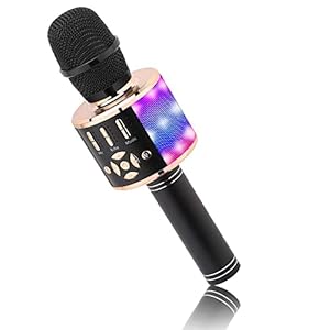 BONAOK Kabelloses Bluetooth-Mikrofon, Kindermikrofon mit LED-Lichtern, Mini-Karaoke-Maschine für Party/Zuhause/Geburtstag, kompatibel mit Bluetooth iOS Android (Goldfarben)