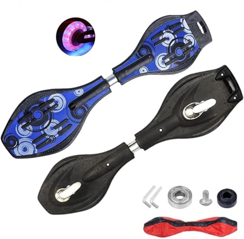 Image of BABAFAB Wave Board Skate Board with Carry Bag | LED Flash Colorful Lights in Wheels | for Outdoor for Kids |Skates for Kids,Plastic Card, DIY Arts Craftfor (Blue Wave Board)