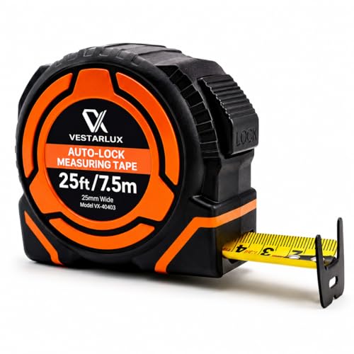 AutoLock Bande de mesure de poids lourd auto-décollant bande de mesure avec crochet multi-correspondance, 1-Inch Lame large double échelle Impériale & Outil rétractable métrique durable pour la construction & DIY (7,5m/25ft)
